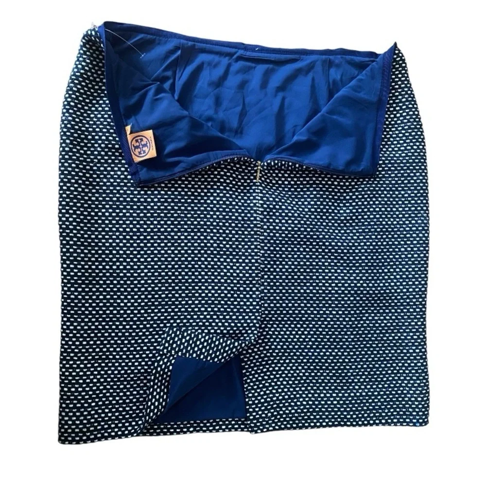 Tory Burch Tweed Navy Cream Gold Skirt